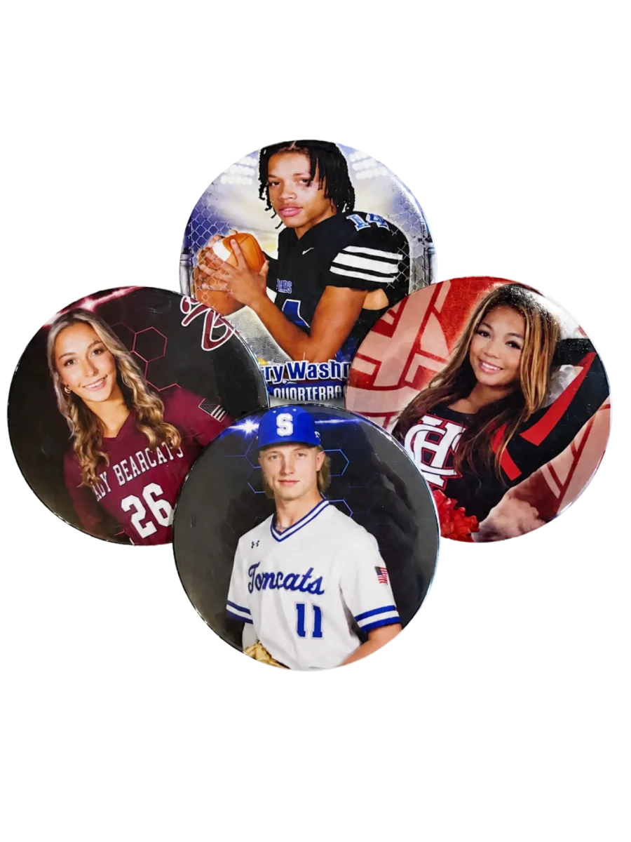 Four senior photo buttons for football, baseball, softball and cheer.
